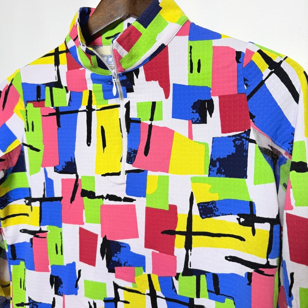 IBKUL Womens Small Abstract Geometric Print UPF 50+ Quarter Zip Shirt Mock Neck